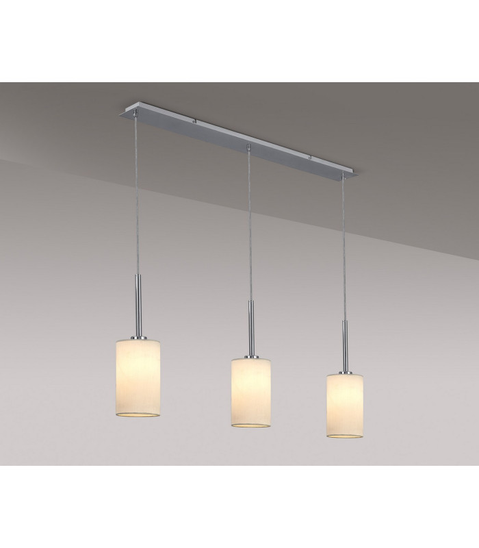 Baymont Polished Chrome 3 Light E27 Linear Pendant With 12cm x 20cm Faux Silk Shade White-14