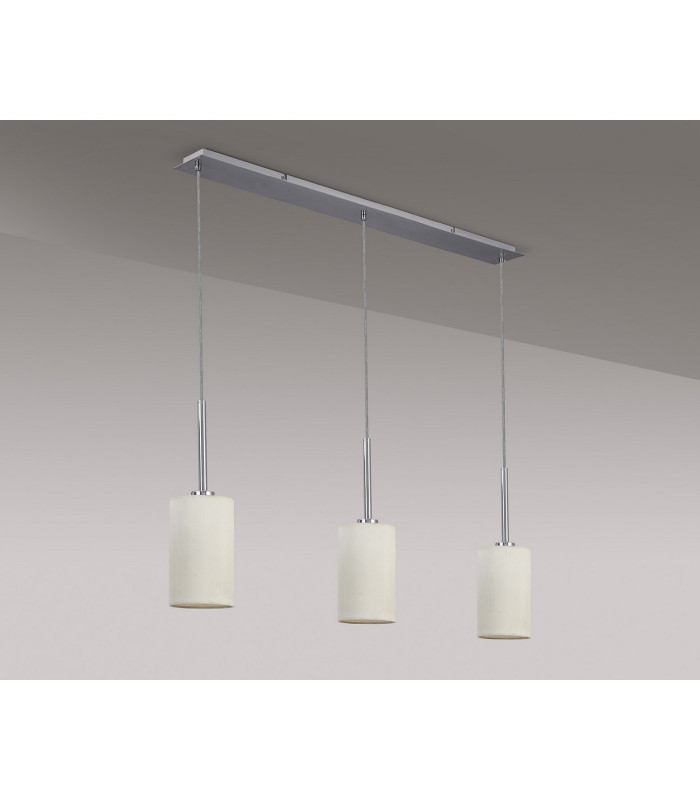 Baymont Polished Chrome 3 Light E27 Linear Pendant With 12cm x 20cm Faux Silk Shade White-15