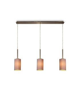 Baymont Antique Brass 3 Light E27 Linear Pendant With 12cm x 20cm Dual Faux Silk Shade Taupe/Halo Gold-1