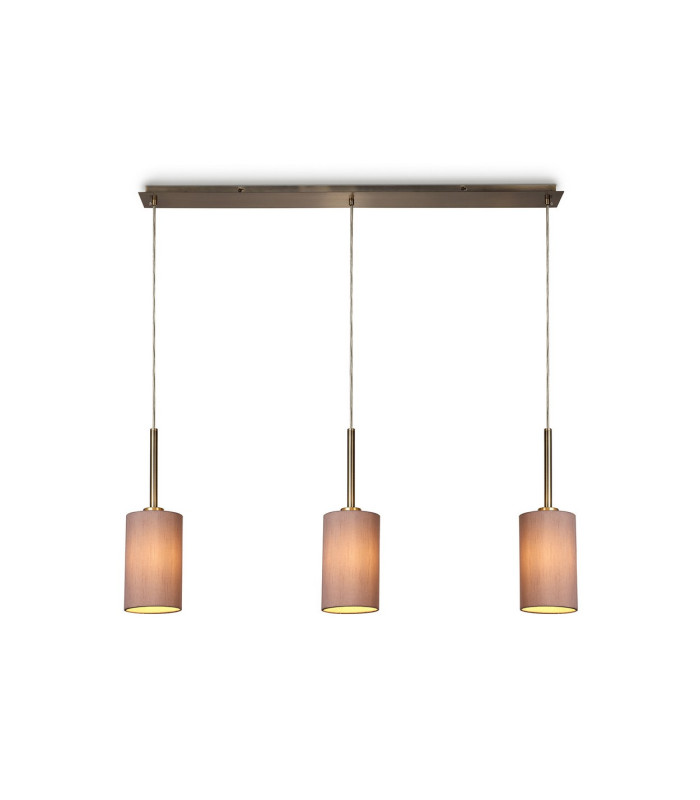 Baymont Antique Brass 3 Light E27 Linear Pendant With 12cm x 20cm Dual Faux Silk Shade Taupe/Halo Gold-1