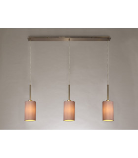 Baymont Antique Brass 3 Light E27 Linear Pendant With 12cm x 20cm Dual Faux Silk Shade Taupe/Halo Gold-2