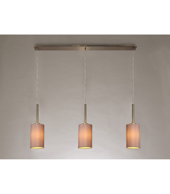 Baymont Antique Brass 3 Light E27 Linear Pendant With 12cm x 20cm Dual Faux Silk Shade Taupe/Halo Gold-2