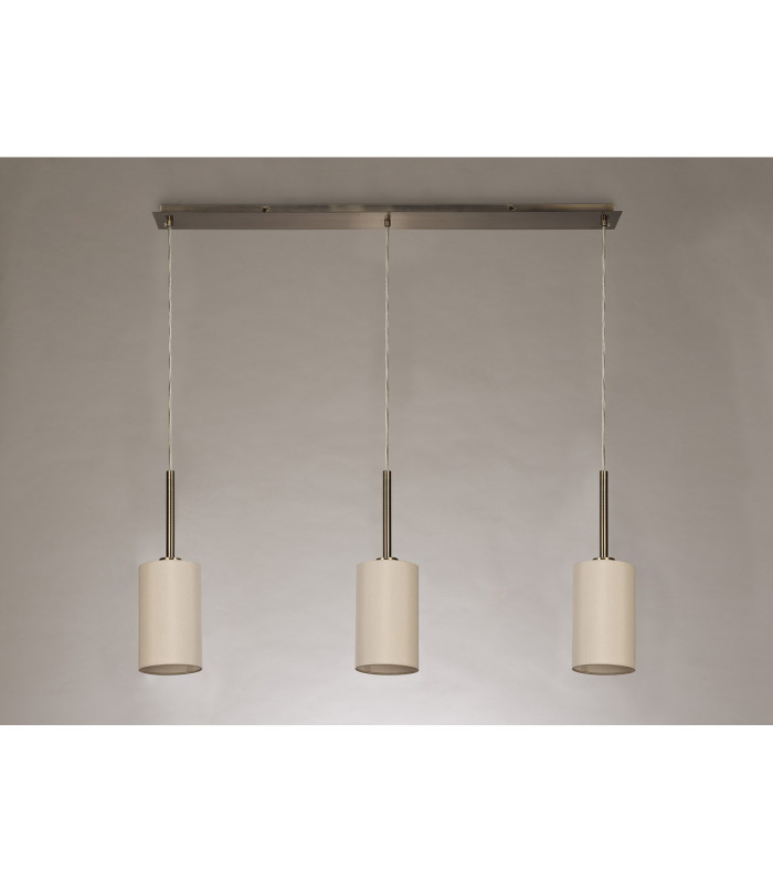 Baymont Antique Brass 3 Light E27 Linear Pendant With 12cm x 20cm Faux Silk Shade Ivory Pearl/White Laminate-11
