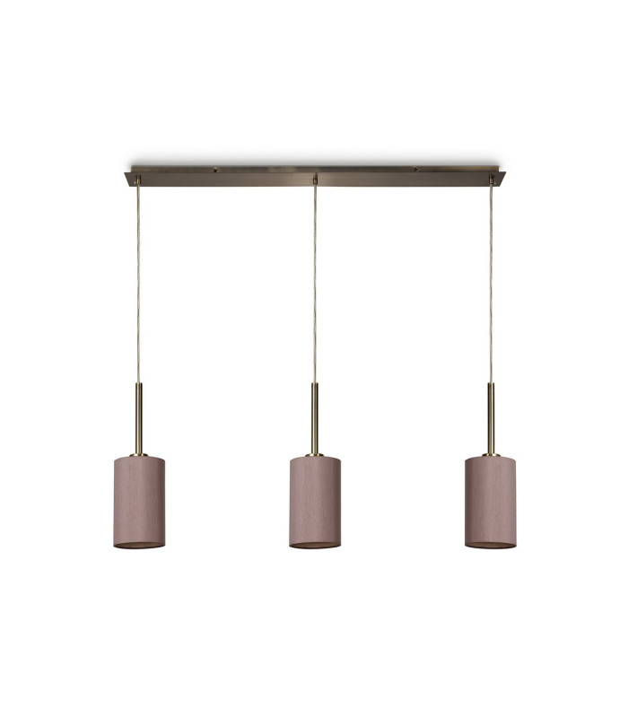 Baymont Antique Brass 3 Light E27 Linear Pendant With 12cm x 20cm Dual Faux Silk Shade Taupe/Halo Gold-4