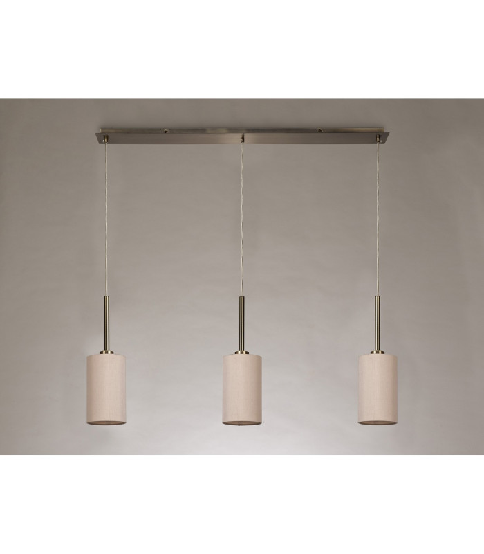 Baymont Antique Brass 3 Light E27 Linear Pendant With 12cm x 20cm Dual Faux Silk Shade Nude Beige/Moonlight-11
