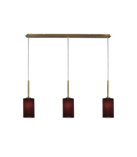 Baymont Antique Brass 3 Light E27 Linear Pendant With 12cm x 20cm Faux Silk Shade Black-1