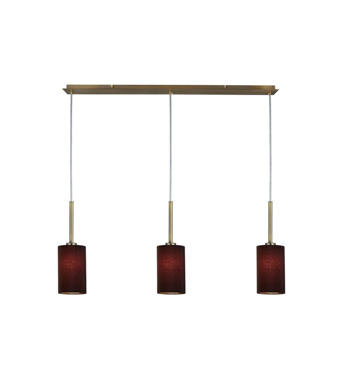Baymont Antique Brass 3 Light E27 Linear Pendant With 12cm x 20cm Faux Silk Shade Black-1