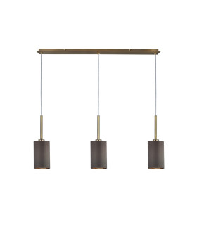 Baymont Antique Brass 3 Light E27 Linear Pendant With 12cm x 20cm Faux Silk Shade Grey-1