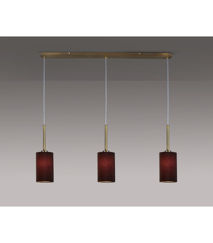 Baymont Antique Brass 3 Light E27 Linear Pendant With 12cm x 20cm Faux Silk Shade Black-2