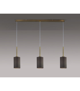 Baymont Antique Brass 3 Light E27 Linear Pendant With 12cm x 20cm Faux Silk Shade Grey-2