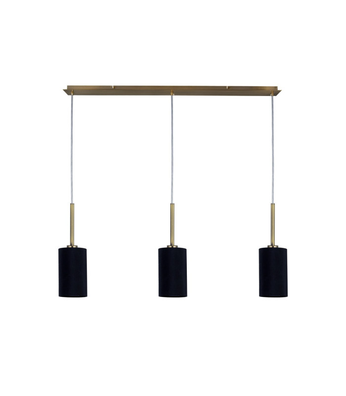 Baymont Antique Brass 3 Light E27 Linear Pendant With 12cm x 20cm Faux Silk Shade Black-4