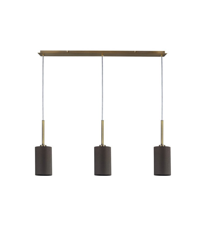 Baymont Antique Brass 3 Light E27 Linear Pendant With 12cm x 20cm Faux Silk Shade Grey-4