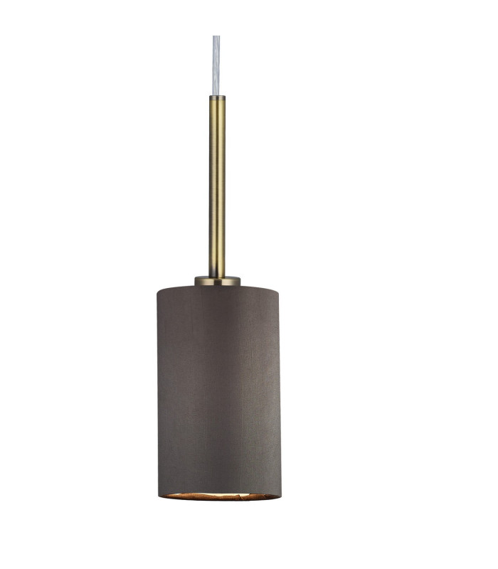 Baymont Antique Brass 3 Light E27 Linear Pendant With 12cm x 20cm Faux Silk Shade Grey-6