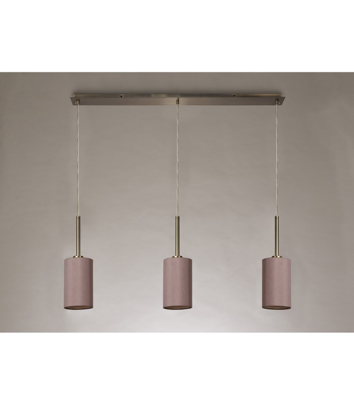Baymont Antique Brass 3 Light E27 Linear Pendant With 12cm x 20cm Dual Faux Silk Shade Taupe/Halo Gold-11