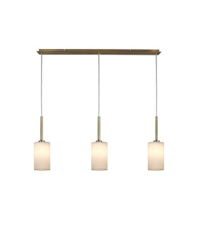 Baymont Antique Brass 3 Light E27 Linear Pendant With 12cm x 20cm Faux Silk Shade White-1