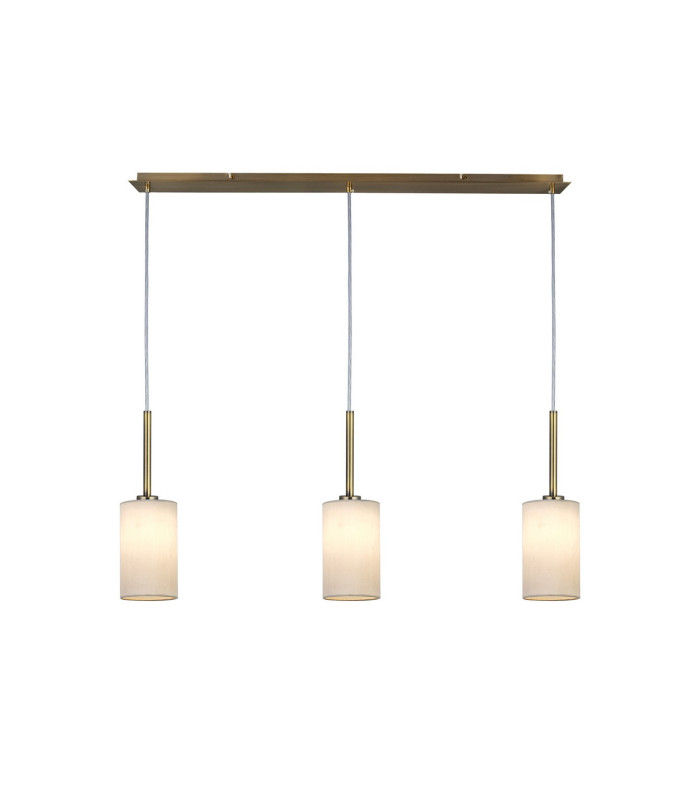 Baymont Antique Brass 3 Light E27 Linear Pendant With 12cm x 20cm Faux Silk Shade White-1