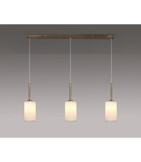 Baymont Antique Brass 3 Light E27 Linear Pendant With 12cm x 20cm Faux Silk Shade White-2