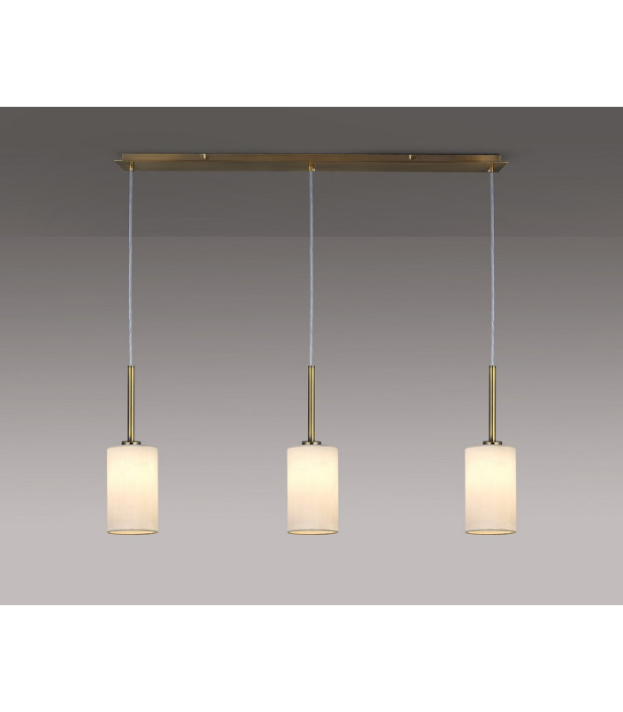 Baymont Antique Brass 3 Light E27 Linear Pendant With 12cm x 20cm Faux Silk Shade White-2
