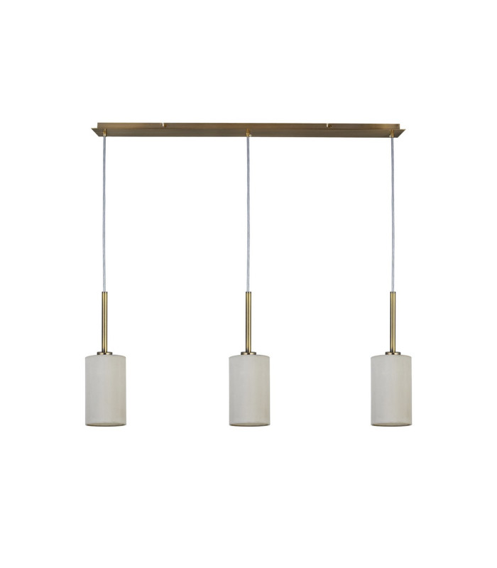 Baymont Antique Brass 3 Light E27 Linear Pendant With 12cm x 20cm Faux Silk Shade White-4