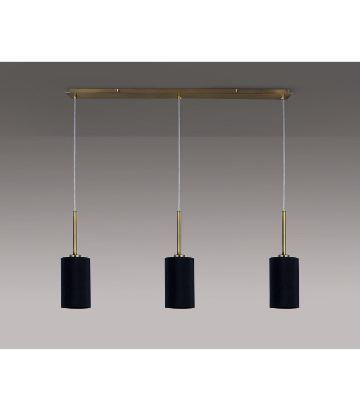 Baymont Antique Brass 3 Light E27 Linear Pendant With 12cm x 20cm Faux Silk Shade Black-13
