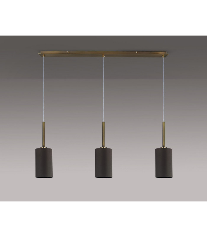 Baymont Antique Brass 3 Light E27 Linear Pendant With 12cm x 20cm Faux Silk Shade Grey-13