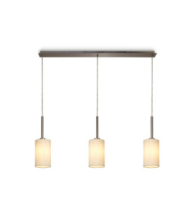 Baymont Satin Nickel 3 Light E27 Linear Pendant With 12cm Faux Silk Shade Ivory Pearl/White Laminate-1