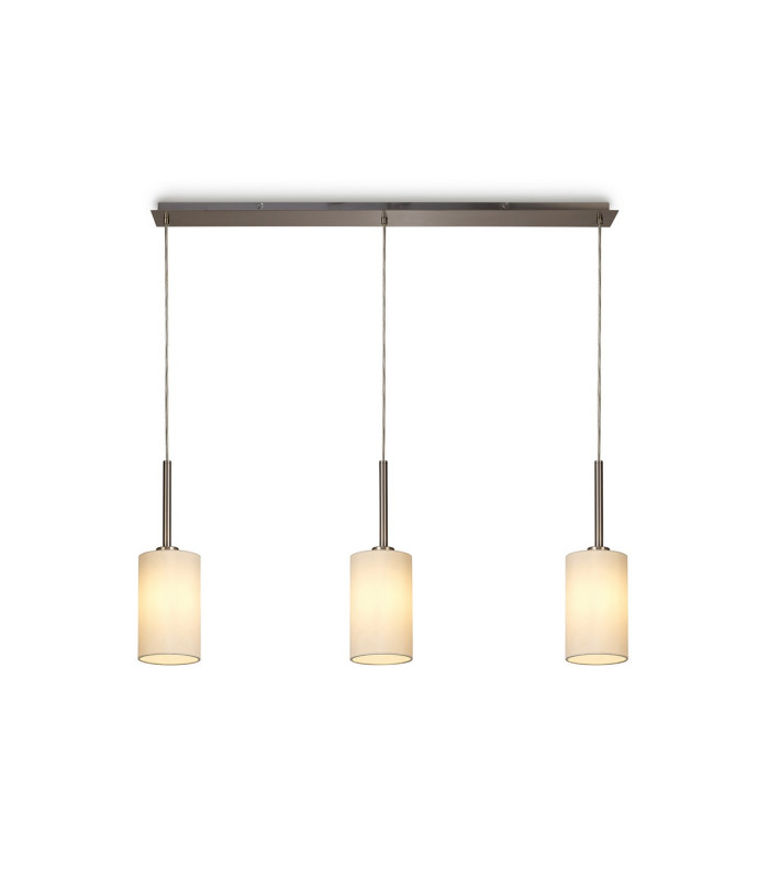 Baymont Satin Nickel 3 Light E27 Linear Pendant With 12cm Faux Silk Shade Ivory Pearl/White Laminate-1
