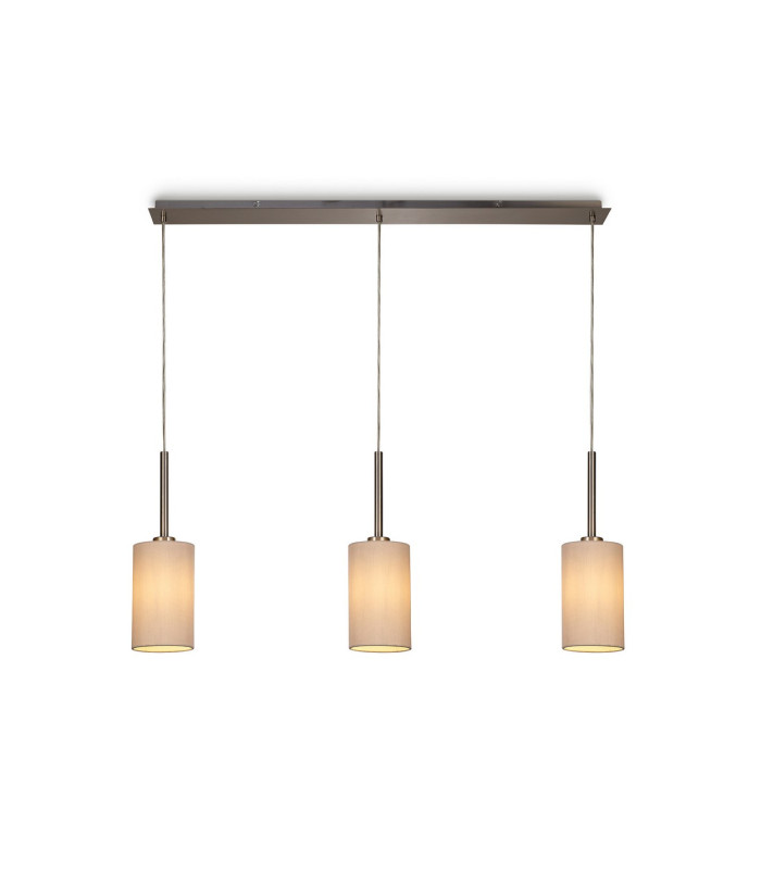 Baymont Satin Nickel 3 Light E27 Linear Pendant With 12cm Dual Faux Silk Shade Nude Beige/Moonlight-1