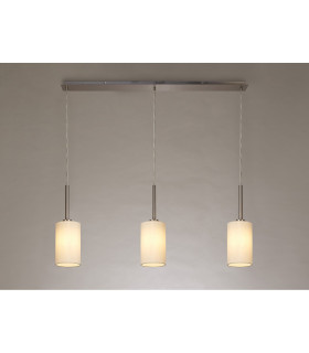 Baymont Satin Nickel 3 Light E27 Linear Pendant With 12cm Faux Silk Shade Ivory Pearl/White Laminate-2