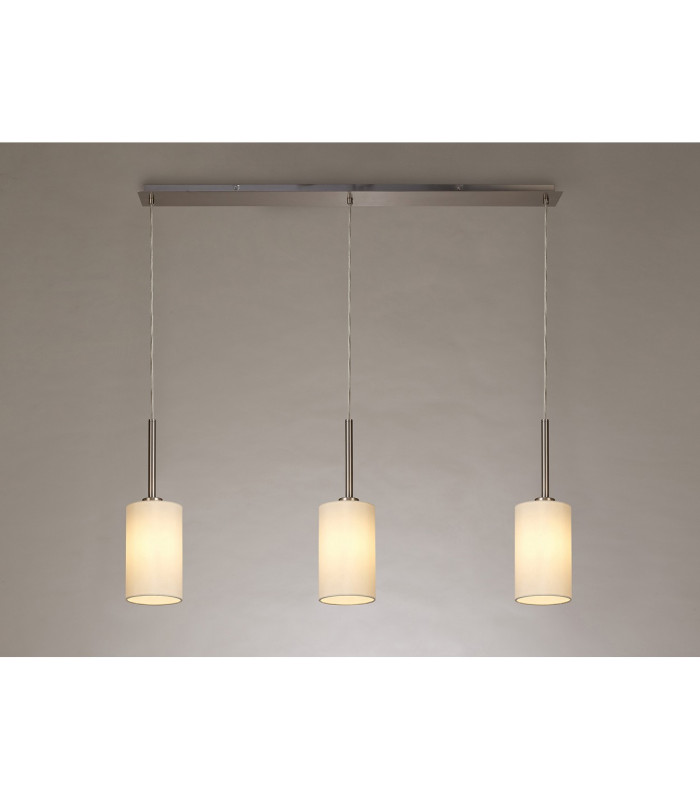 Baymont Satin Nickel 3 Light E27 Linear Pendant With 12cm Faux Silk Shade Ivory Pearl/White Laminate-2