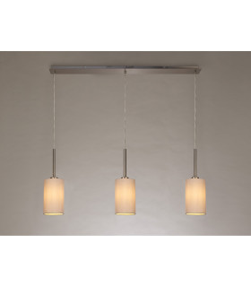 Baymont Satin Nickel 3 Light E27 Linear Pendant With 12cm Dual Faux Silk Shade Nude Beige/Moonlight-2
