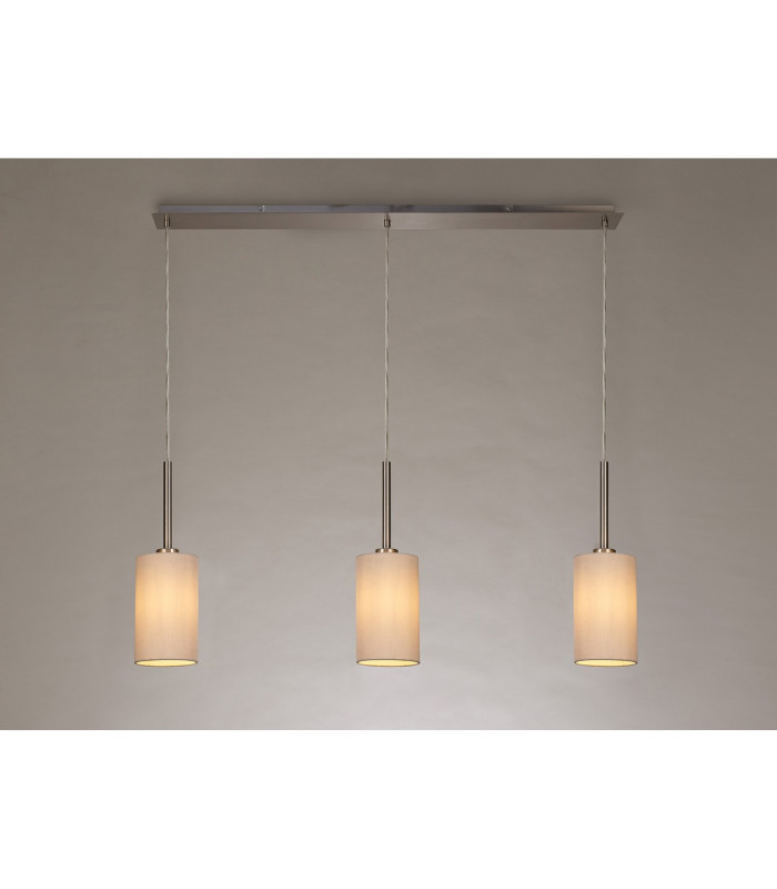 Baymont Satin Nickel 3 Light E27 Linear Pendant With 12cm Dual Faux Silk Shade Nude Beige/Moonlight-2