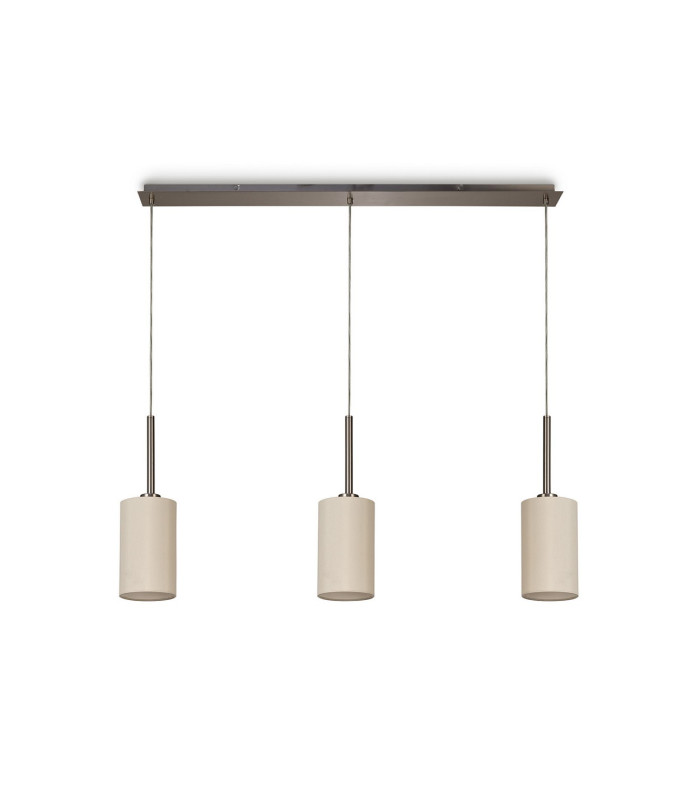 Baymont Satin Nickel 3 Light E27 Linear Pendant With 12cm Faux Silk Shade Ivory Pearl/White Laminate-4