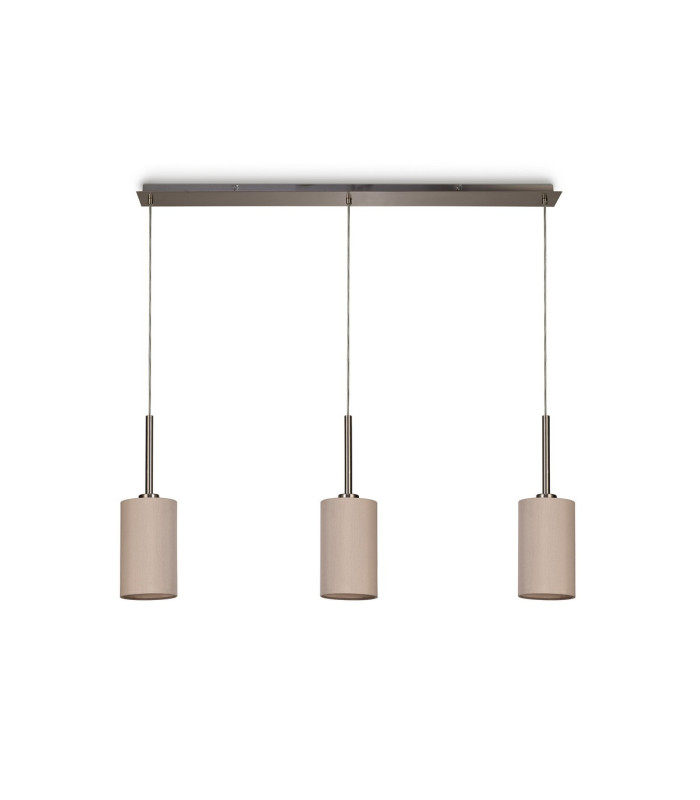 Baymont Satin Nickel 3 Light E27 Linear Pendant With 12cm Dual Faux Silk Shade Nude Beige/Moonlight-4