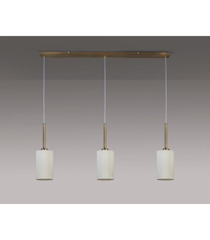 Baymont Antique Brass 3 Light E27 Linear Pendant With 12cm x 20cm Faux Silk Shade White-13