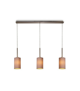 Baymont Satin Nickel 3 Light E27 Linear Pendant With 12cm Dual Faux Silk Shade Taupe/Halo Gold-1