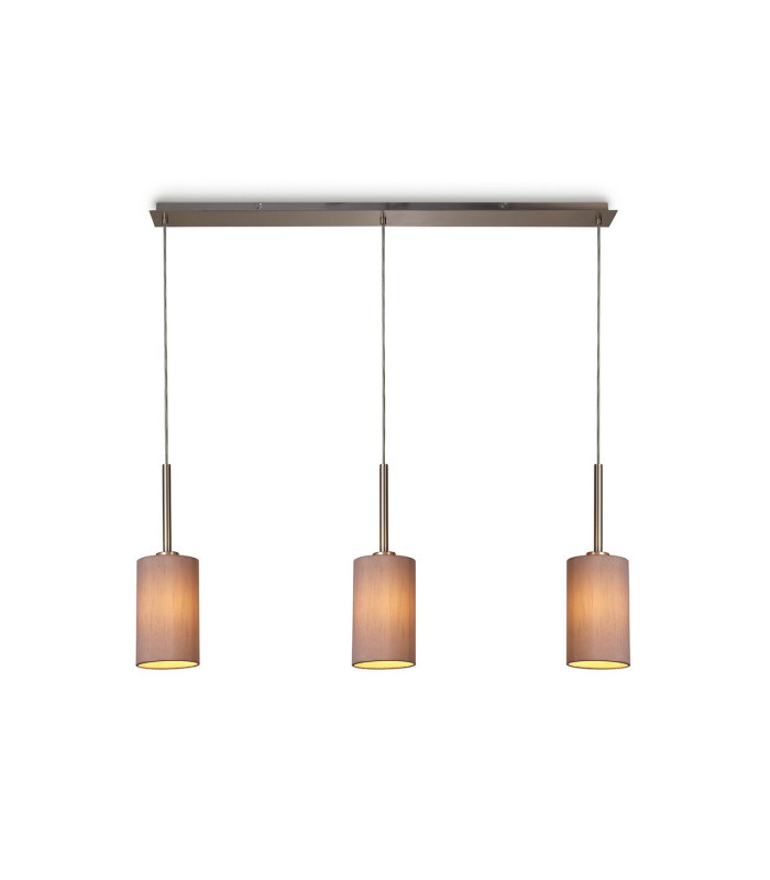 Baymont Satin Nickel 3 Light E27 Linear Pendant With 12cm Dual Faux Silk Shade Taupe/Halo Gold-1