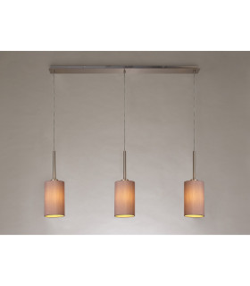 Baymont Satin Nickel 3 Light E27 Linear Pendant With 12cm Dual Faux Silk Shade Taupe/Halo Gold-2