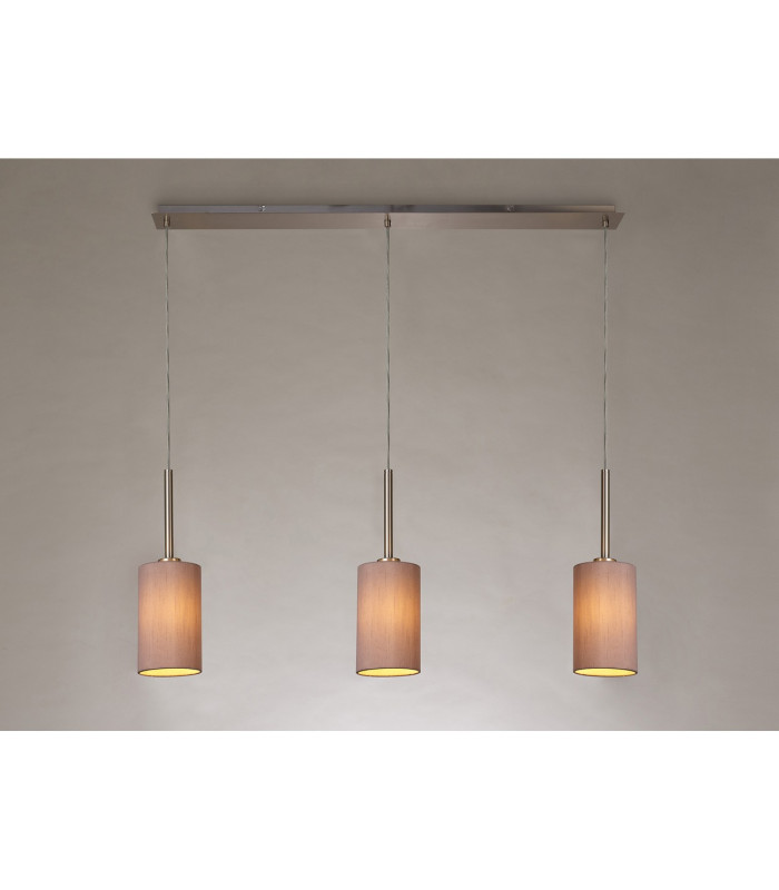 Baymont Satin Nickel 3 Light E27 Linear Pendant With 12cm Dual Faux Silk Shade Taupe/Halo Gold-2