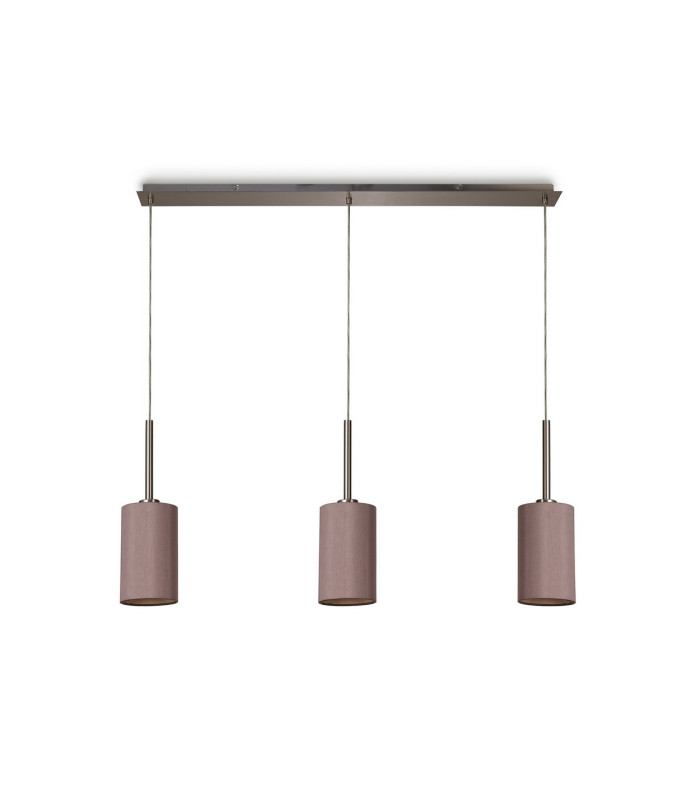 Baymont Satin Nickel 3 Light E27 Linear Pendant With 12cm Dual Faux Silk Shade Taupe/Halo Gold-4