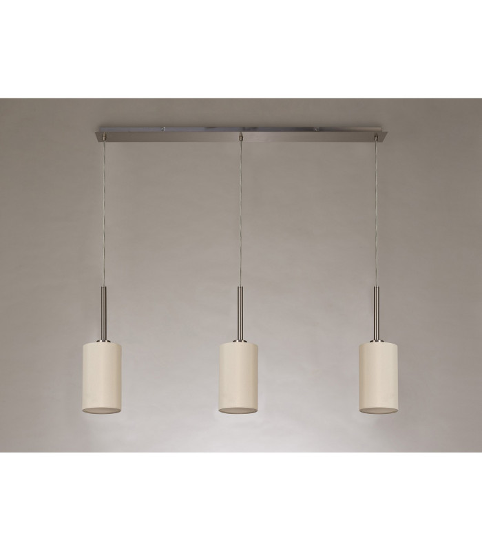 Baymont Satin Nickel 3 Light E27 Linear Pendant With 12cm Faux Silk Shade Ivory Pearl/White Laminate-11