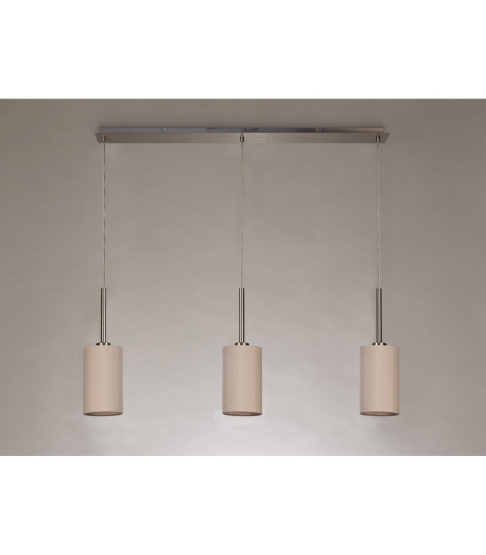 Baymont Satin Nickel 3 Light E27 Linear Pendant With 12cm Dual Faux Silk Shade Nude Beige/Moonlight-11