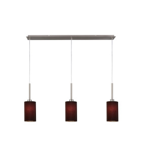 Baymont Satin Nickel 3 Light E27 Linear Pendant With 12cm Faux Silk Shade Black-1