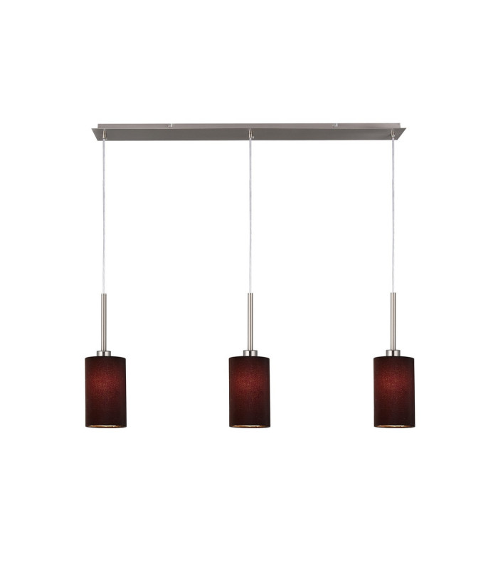 Baymont Satin Nickel 3 Light E27 Linear Pendant With 12cm Faux Silk Shade Black-1