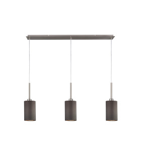 Baymont Satin Nickel 3 Light E27 Linear Pendant With 12cm Faux Silk Shade Grey-1