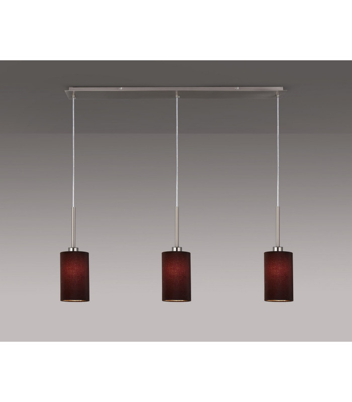 Baymont Satin Nickel 3 Light E27 Linear Pendant With 12cm Faux Silk Shade Black-2