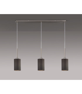 Baymont Satin Nickel 3 Light E27 Linear Pendant With 12cm Faux Silk Shade Grey-2