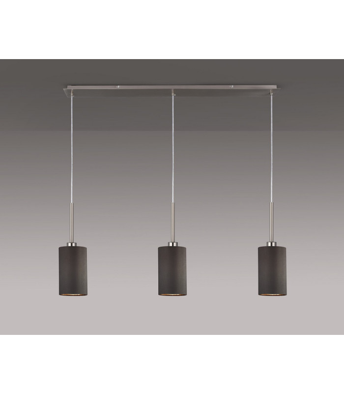 Baymont Satin Nickel 3 Light E27 Linear Pendant With 12cm Faux Silk Shade Grey-2