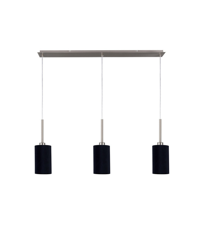 Baymont Satin Nickel 3 Light E27 Linear Pendant With 12cm Faux Silk Shade Black-4