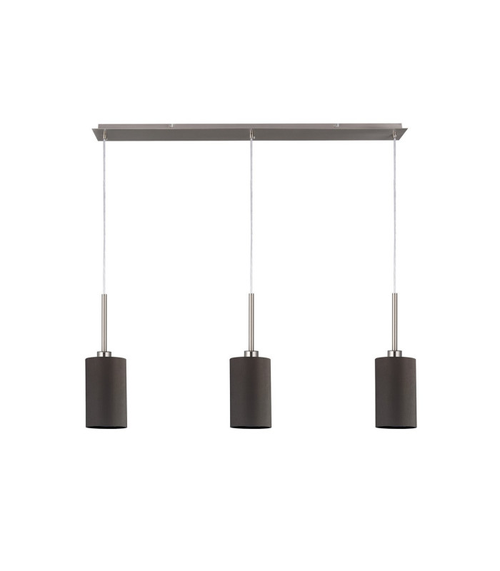 Baymont Satin Nickel 3 Light E27 Linear Pendant With 12cm Faux Silk Shade Grey-4